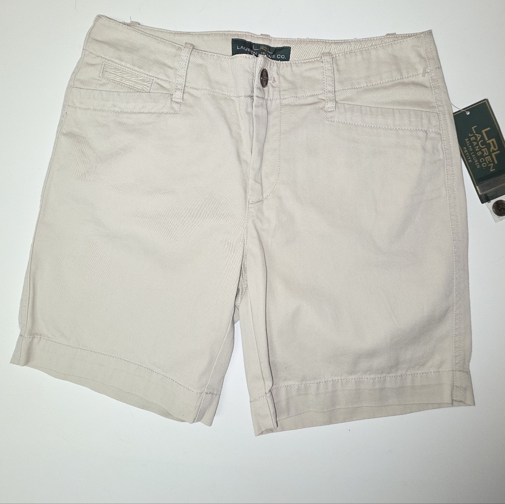 LRL Lauren Jeans Co Ralph Lauren Khaki Women's Mid Rise Shorts Size 2P New